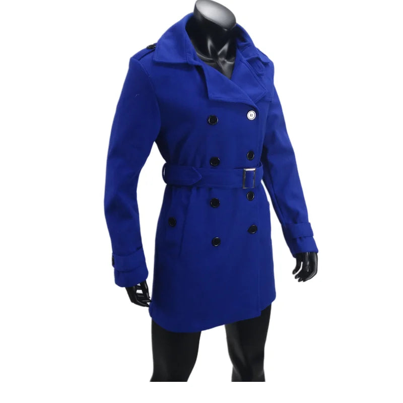 Women's Trench Coat Wool Blends Double Breasted Lining Jacket Belt Shoulder Badge Casual Coats Streetwear Women's Clothing