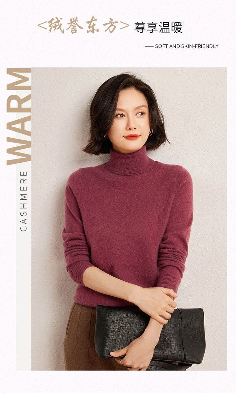 100% Pure Cashmere Sweaters Women' Lapel Knitted Pullover Casual Loose High-End Sweater Autumn New High-Neck Cashmere Base Shirt