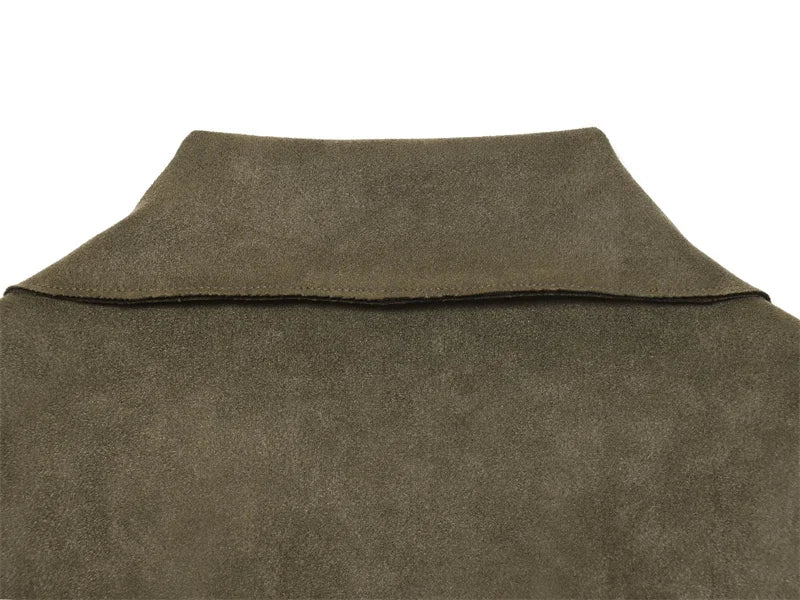 Women's Trench Coat 2025 Autumn New Style Military Green Long Sleeve Suede Effect with Belted Decoration Long Coat Stylish