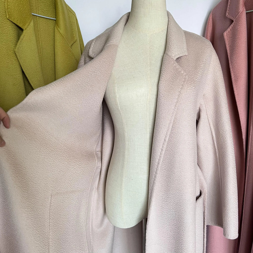 Cashmere Coat Female Winter Mid-Length Corrugated Coat Black Wool Coat Woman Autumn New Casual Fashion Red Beige Lace-Up Coat