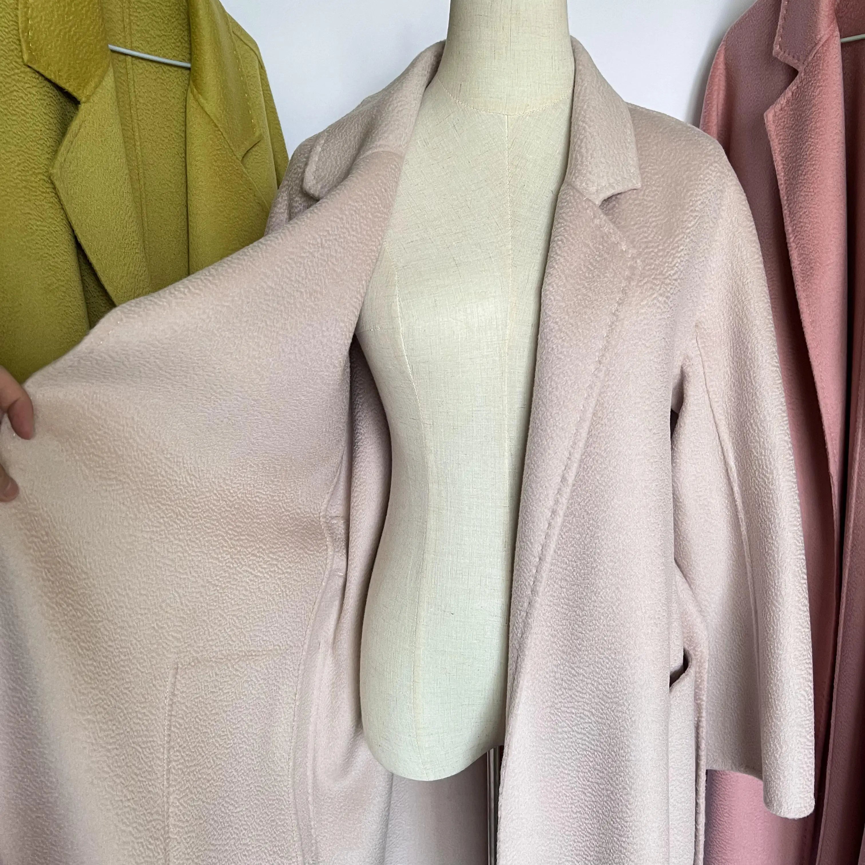 Cashmere Coat Female Winter Mid-Length Corrugated Coat Black Wool Coat Woman Autumn New Casual Fashion Red Beige Lace-Up Coat