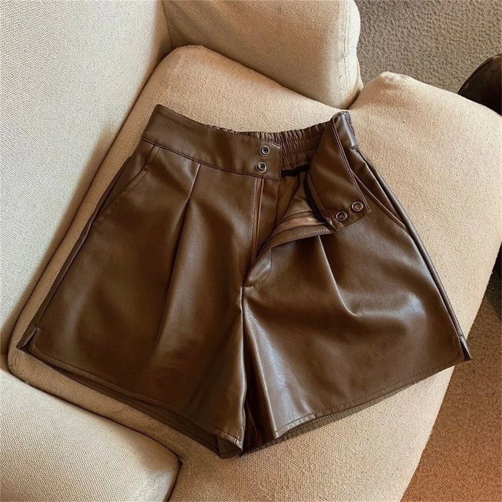 Fashion PU Shorts For Women 2025 Autumn Winter Retro New In Short Pant Solid High Waist Chic Shorts Lady Y2k Casual Street Wear
