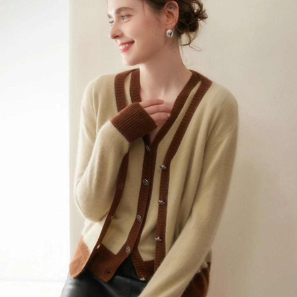 Women Cashmere Sweater V-neck  Cardigan and Vest Set Spring Autumn Winter 100% Cashmere Knitwear Long Sleeve Top Waistcoat Suit