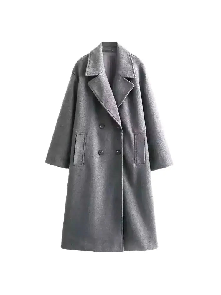 Women's Soft Loose Woolen Coat, Long Sleeve, Welt Pockets, Oversized, Female Outerwear, Chic Overcoat, Fashion