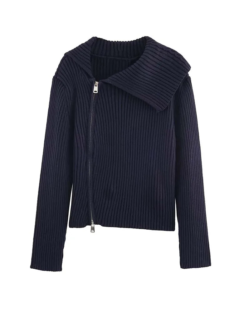 Women Knitted Coat 2025 New Women's Fashion Long Sleeve Zipper Knitted Short Coat Women's Elegant Casual New Lapel Outerwears