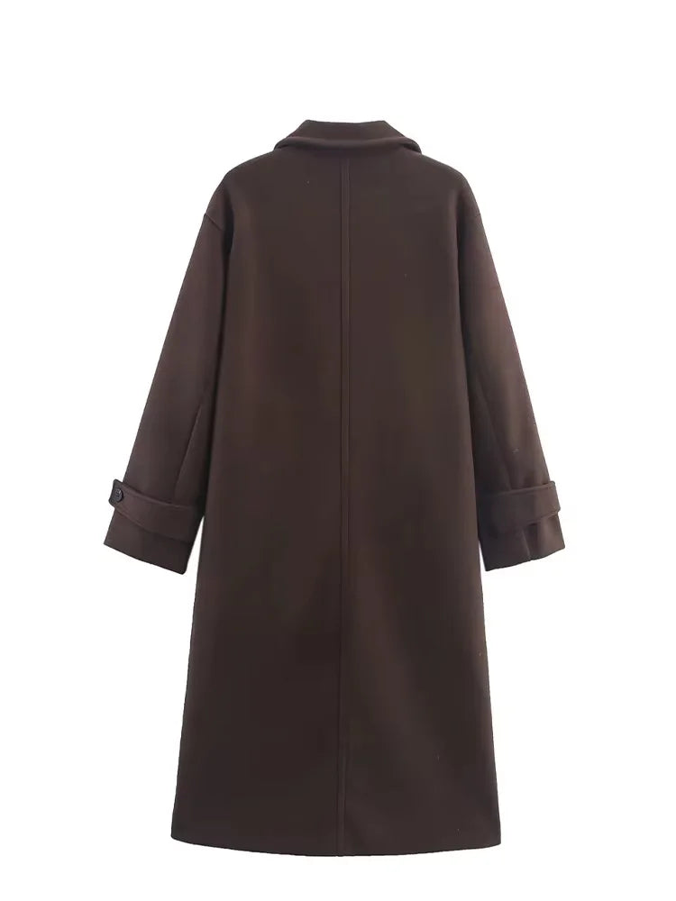 HH Women Autumn Winter New Fashion Lapel Woolen Edition Long Coat Female Simple Elegant Warm High Street Casual Jacket Mujer