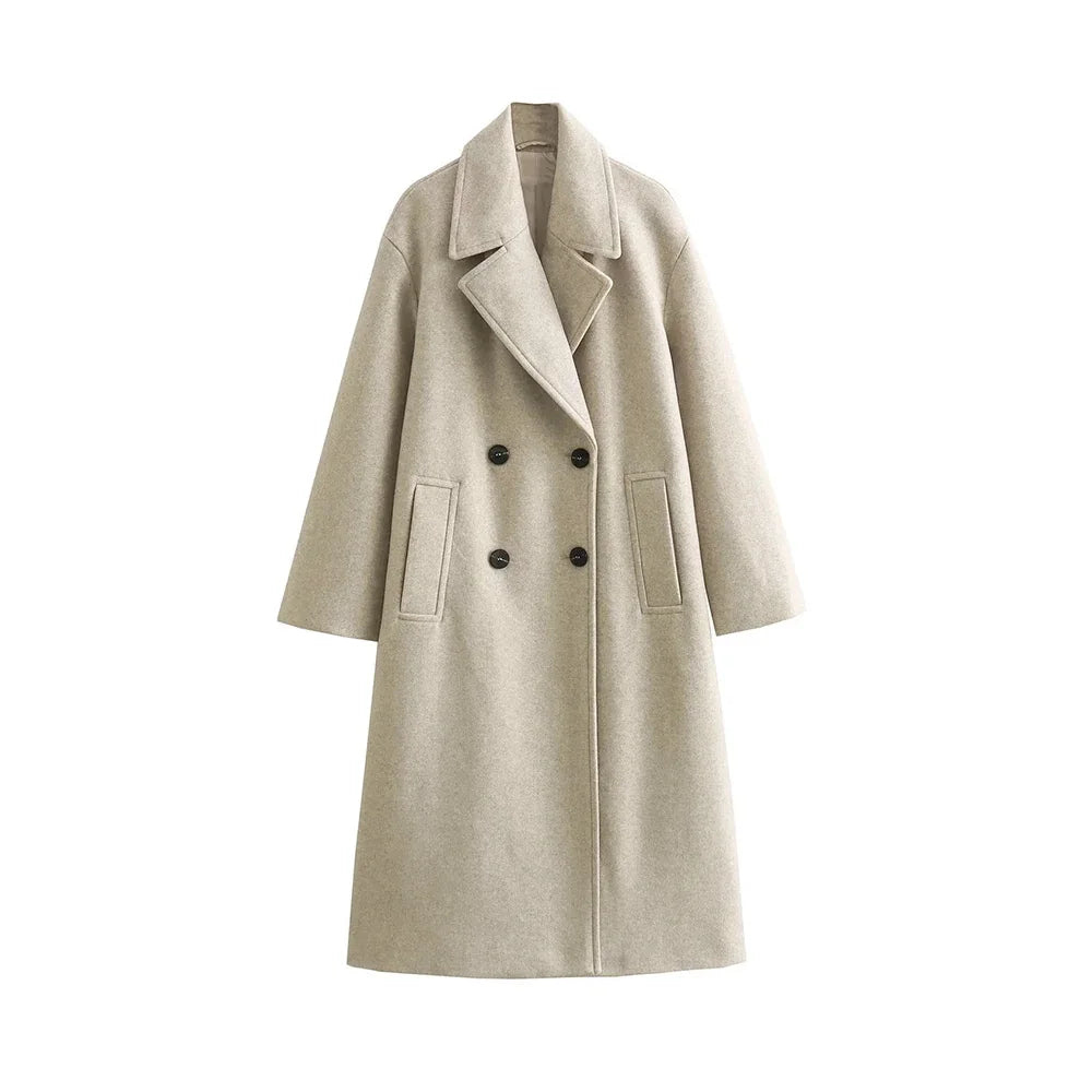 Women's Soft Loose Woolen Coat, Long Sleeve, Welt Pockets, Oversized, Female Outerwear, Chic Overcoat, Fashion
