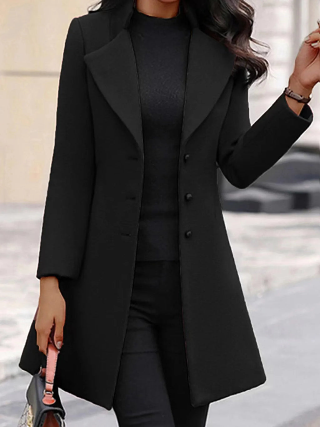 Wool Coat Jacket Women Woolen Outerwear Single Breasted Turn Down Collar Slim Mid Length Overcoat Office Lady Autumn Winter 2025