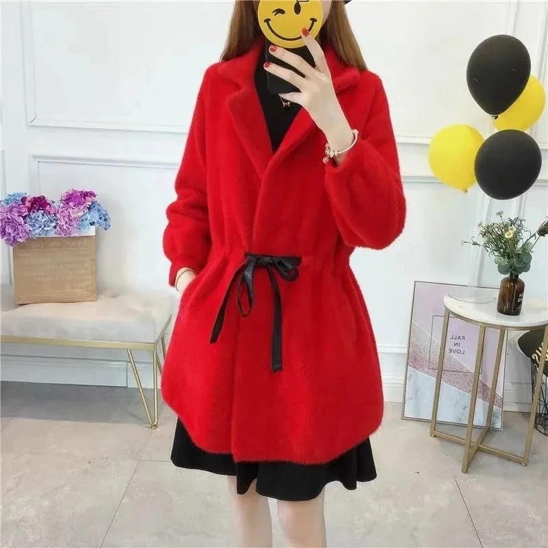 Winter Woolen Coat Jacket Women 2023New Female High-end Imitate Golden mink Overcoat Ladies Elegant Fashion Jackets