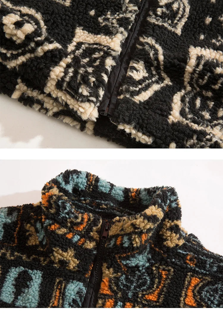 Winter Warm Lambswool Jacket for Men Fashion Stand Collar Zipper Loose Coat 2025 Leisure Hong Kong Style Coats Thickened Jackets