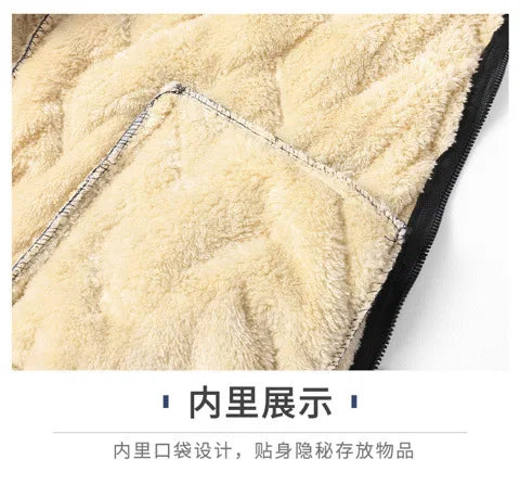 Winter Lambskin Wool Coat for Men and Elderly, Loose Stand-up Collar, Thickened with Padding, Father's Cotton Jacket