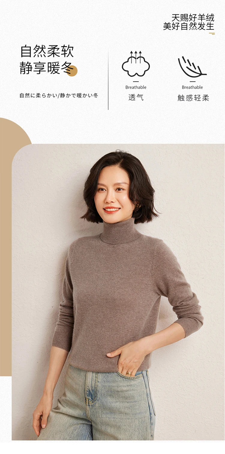 100% Pure Cashmere Sweaters Women' Lapel Knitted Pullover Casual Loose High-End Sweater Autumn New High-Neck Cashmere Base Shirt
