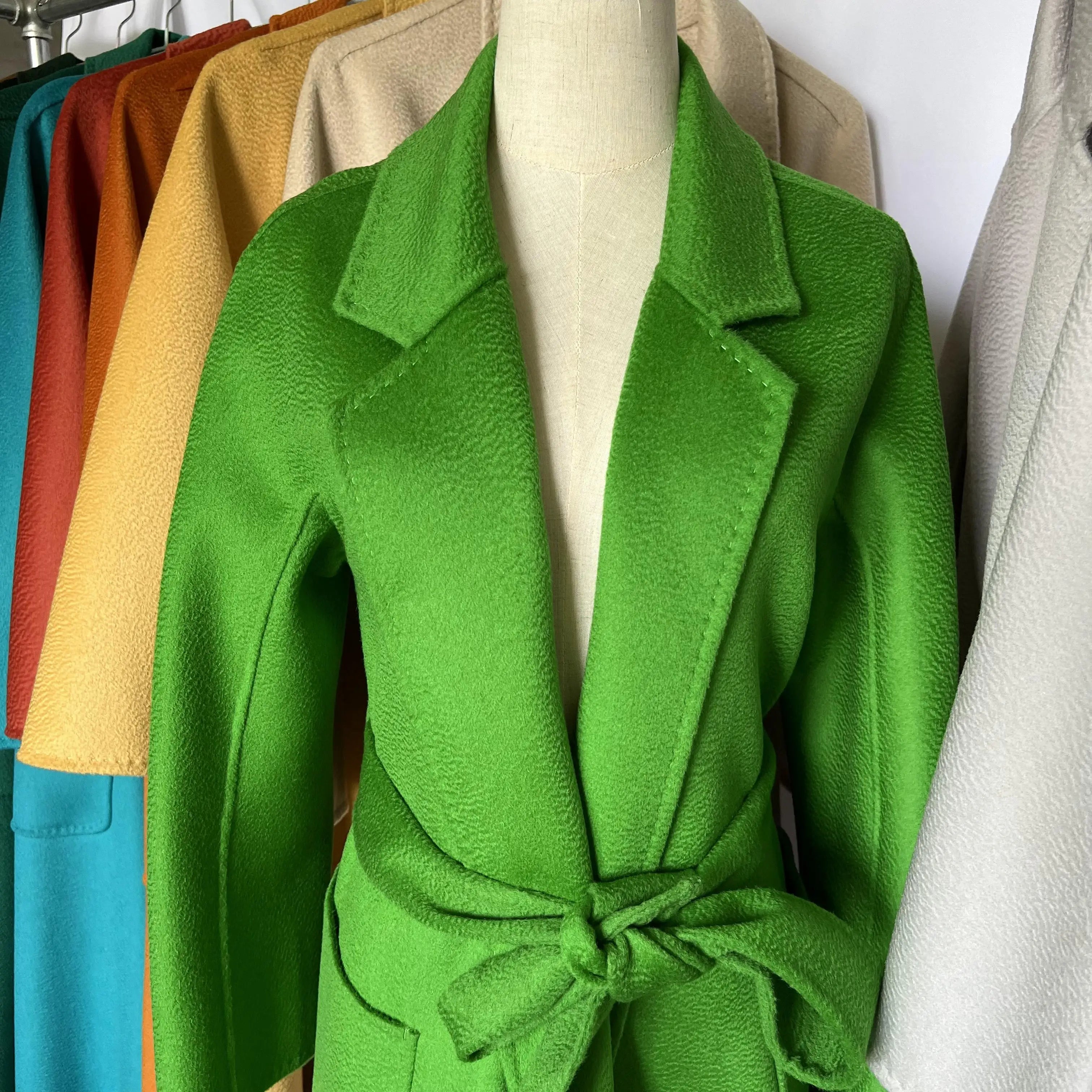 Cashmere Coat Female Winter Mid-Length Corrugated Coat Black Wool Coat Woman Autumn New Casual Fashion Red Beige Lace-Up Coat