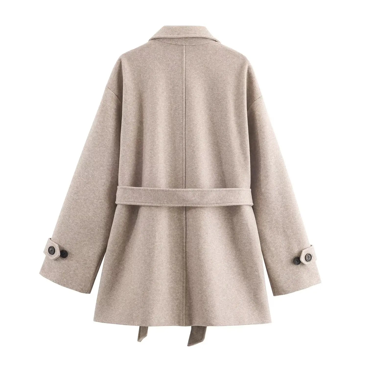 Women Wool Coat With Belt Autumn Winter Female Laple Long Sleeve Single-Breasted Outwear Coat Lady Loose Jackets