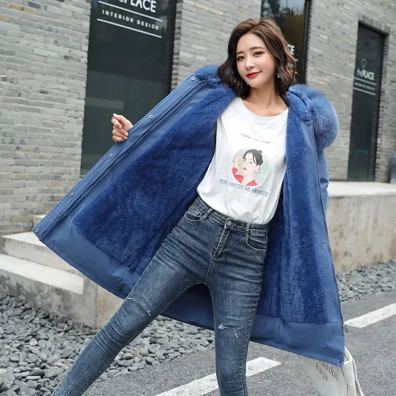 Winter Women Jacket Parkas Warm Casual Parka Clothes Long Soft Tops Hooded Parka Female Fur Lining Thick Pockets Fashion Coat