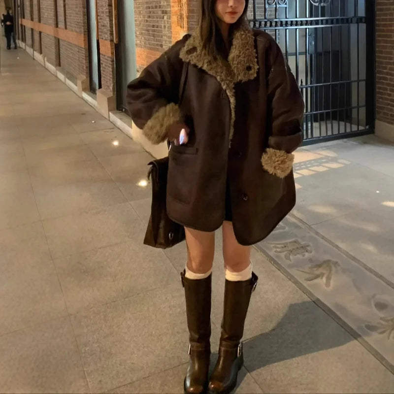 Two-sided Lamb Wool Coat Women's Mid-winter Long Loose Fur Premium Warm Coat