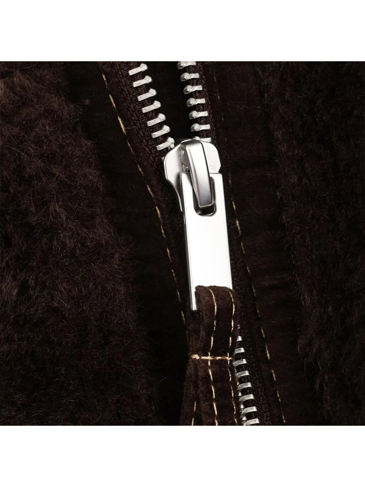 Women Jacket Coat 2025 Winter New  Fur One-Piece Fashion Solid Solor Long Sleeve Zipper Coat Female Chic Leisure Loose Outerwear