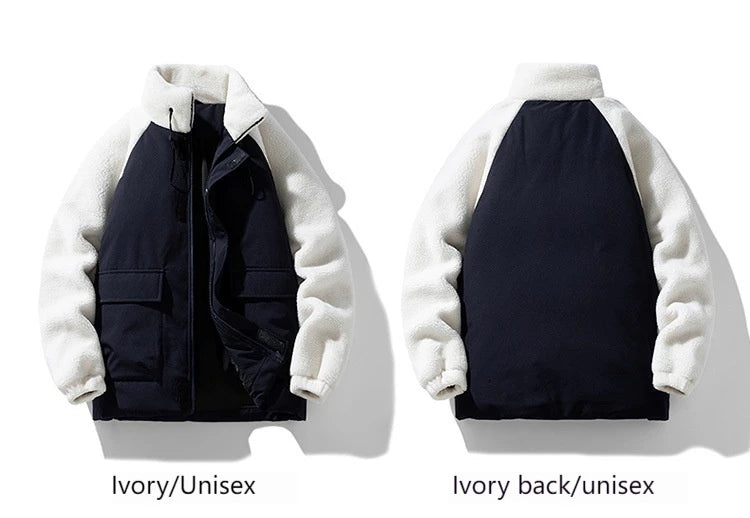 New Winter Men's Jacket for Men Color Block Lamb Wool Thick Cotton Warm Hooded Loose Zipper Casual Men's Clothing Coats Parkas