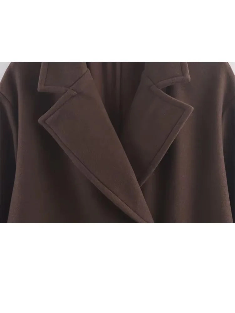 HH Women Autumn Winter New Fashion Lapel Woolen Edition Long Coat Female Simple Elegant Warm High Street Casual Jacket Mujer