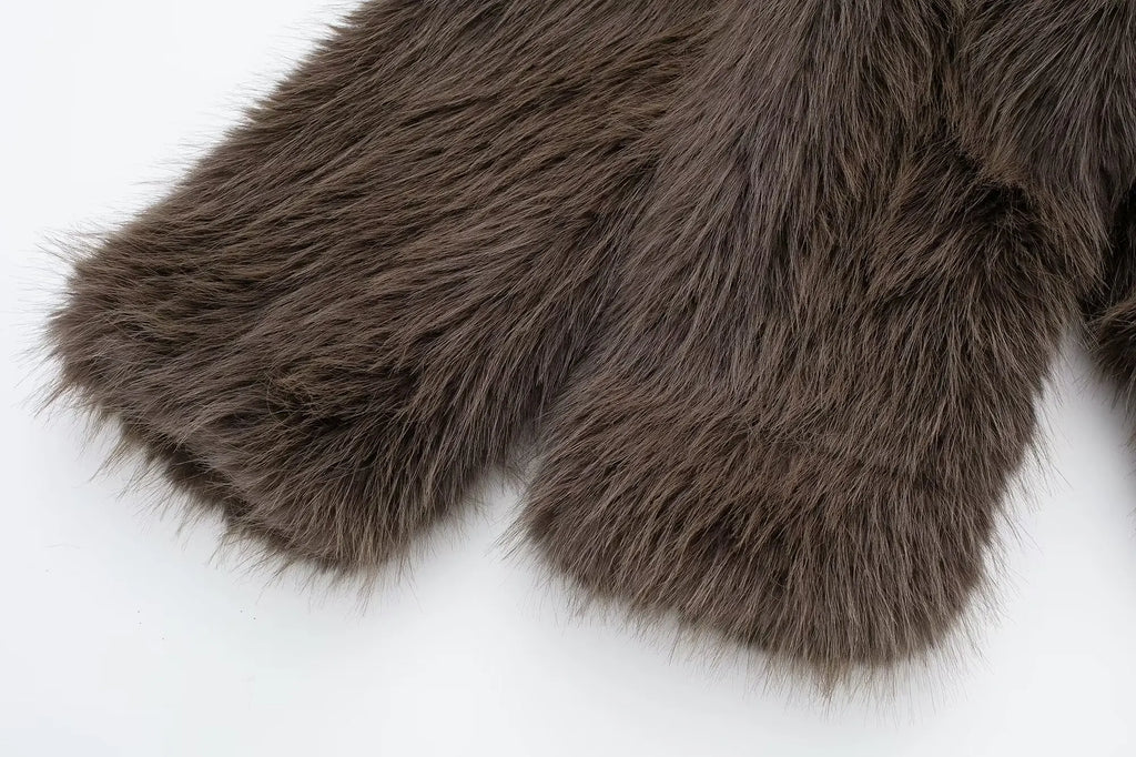 HH Winter Casual Women Solid Faux Fur Jackets 2024 Lapel Long Sleeve Patchwork Buttons Designer Coats Female Fashion Outwear