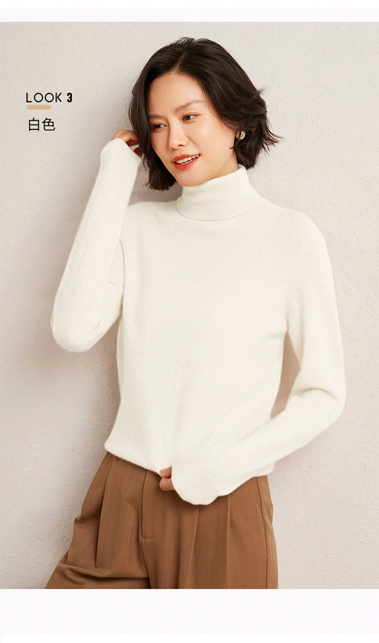 100% Pure Cashmere Sweaters Women' Lapel Knitted Pullover Casual Loose High-End Sweater Autumn New High-Neck Cashmere Base Shirt