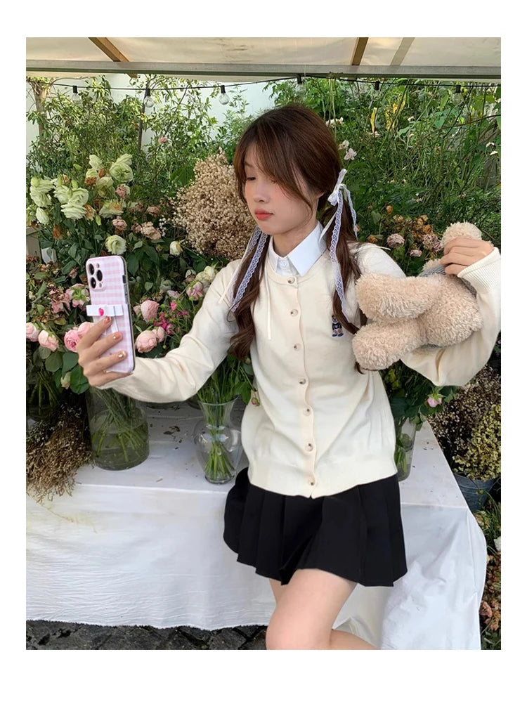 Women's boutique high-end round neck sweater knitted cardigan embroidered sweater long sleeved new cashmere sweater