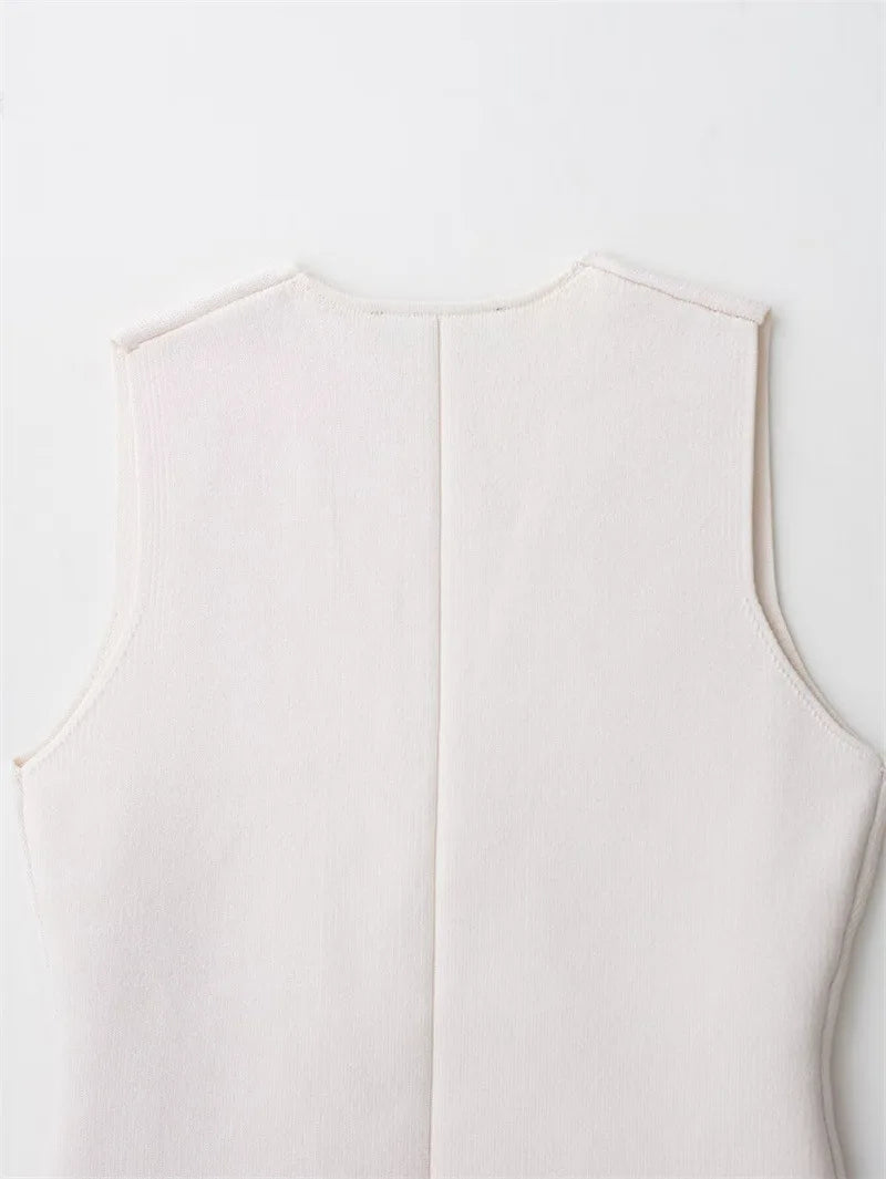 Chic Elegant Vests For Women 2025 Sleeveless V Neck Knitted Vests Sweater Summer Female Streetwear Casual Waistcoat Tops ﻿