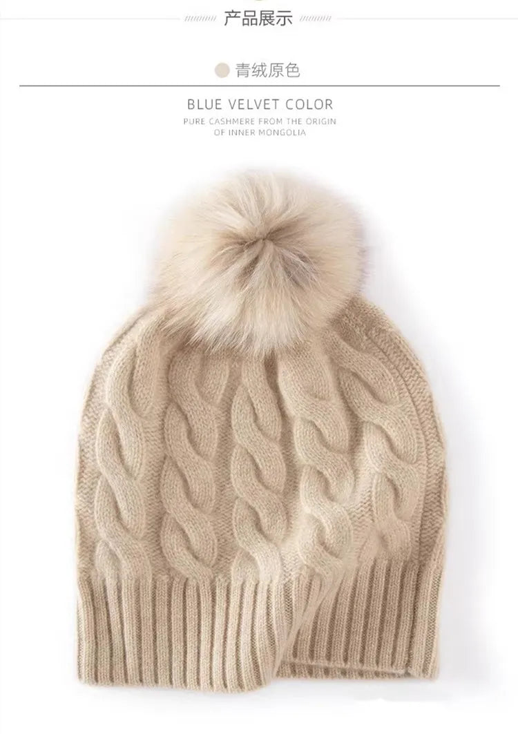 Merino 100% Wool Women's Hat Autumn Winter Thick Warm Casual Fashionable Ear Protection Knitted Cashmere Hat