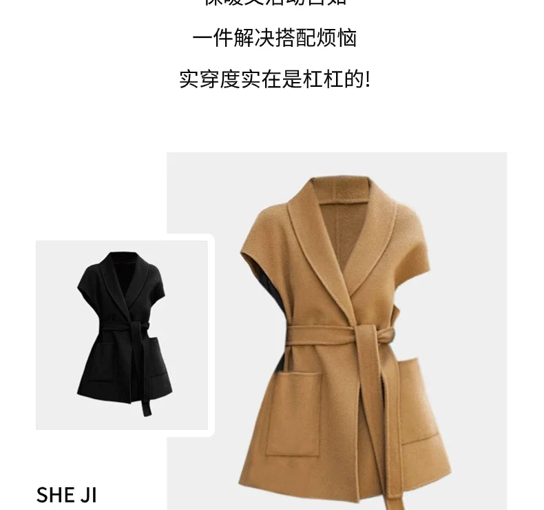 Fashionable Wool Vest for Women Autumn and Winter Double-Sided Wool Mid-length Elegant Waistcoat Coat Female Horse Clip Jacket