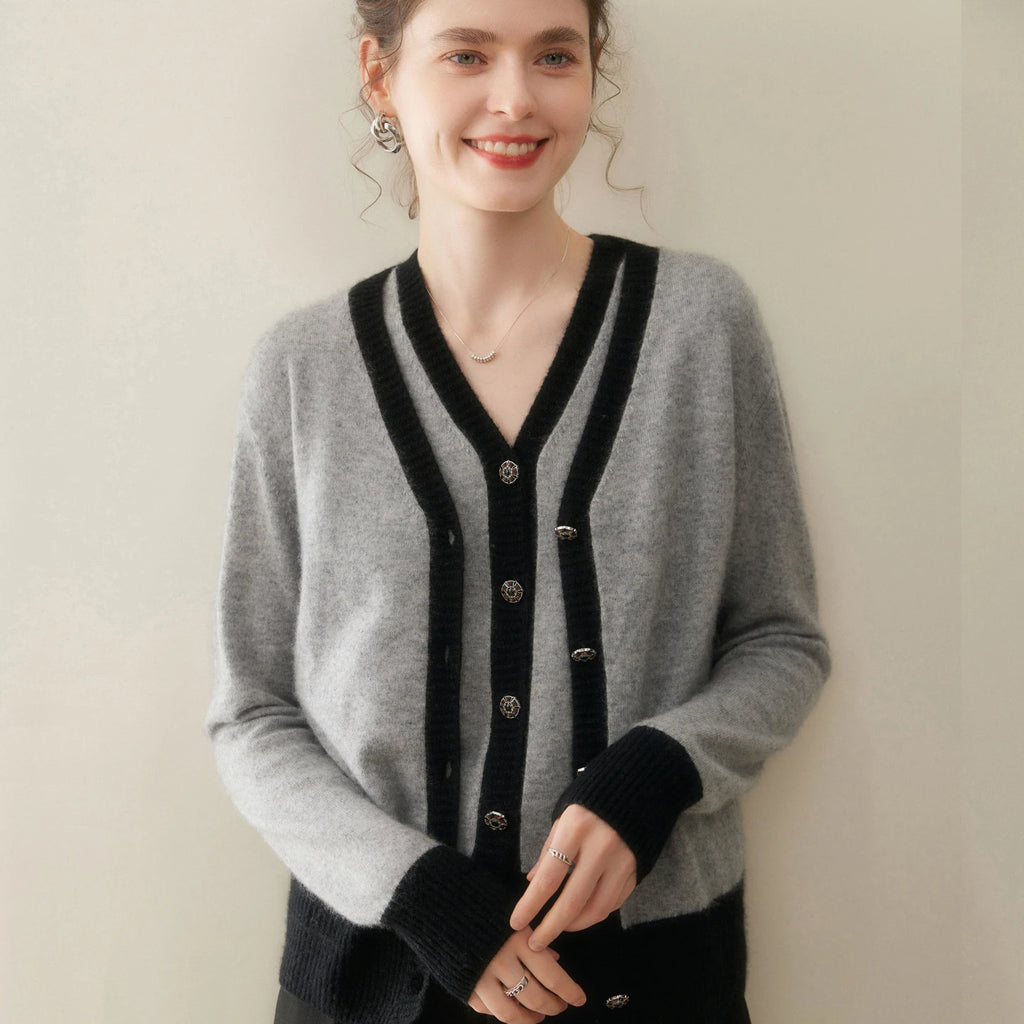 Women Cashmere Sweater V-neck  Cardigan and Vest Set Spring Autumn Winter 100% Cashmere Knitwear Long Sleeve Top Waistcoat Suit