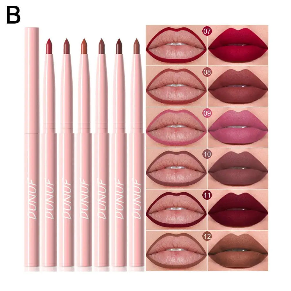 6 Matte Lip Liner, Red Pigment, Nude Brown Smooth Rose, Long-Lasting Rotating Lipstick Pencil Set, Women's Facial Cosmetics