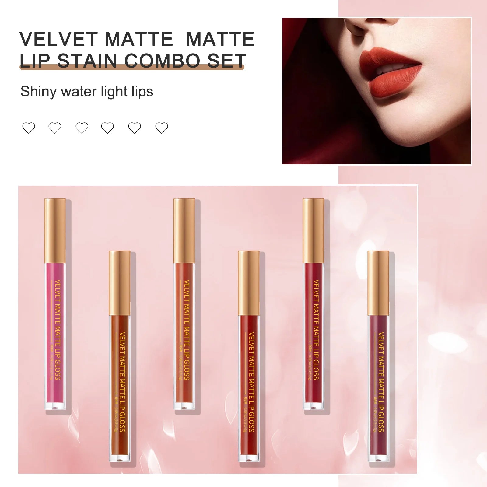 6pcs/set Nude Lip Gloss Matte Velvet Lipstick Makeup Waterproof Long-lasting Liquid Lipstick Women Moist Lip Tint Cosmetics