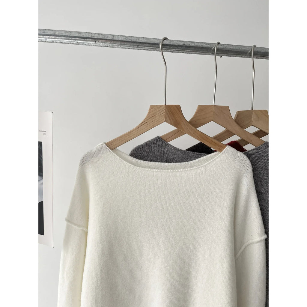 Women's clothing loose multi-color base with soft waxy wool blend round neck long-sleeved knitted sweater 16A