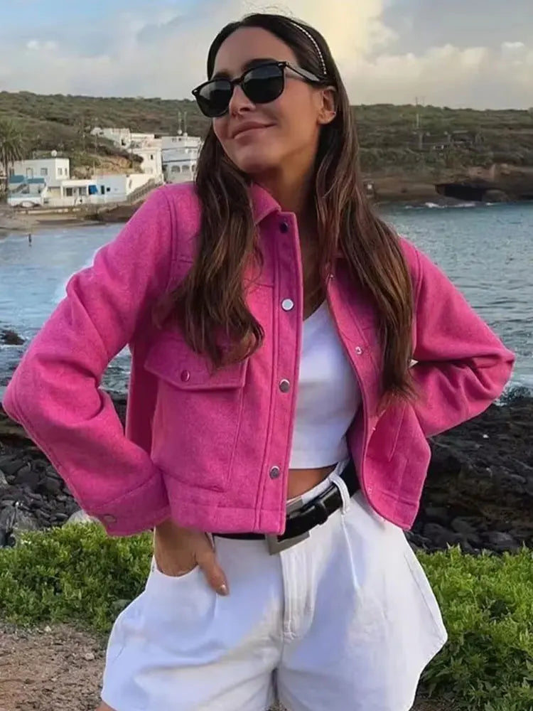 HH Jackets For Womens Autumn Fashion Solid Front Pockets Button Long Sleeve Jacket Elegant Woman Casual Outerwear Coat