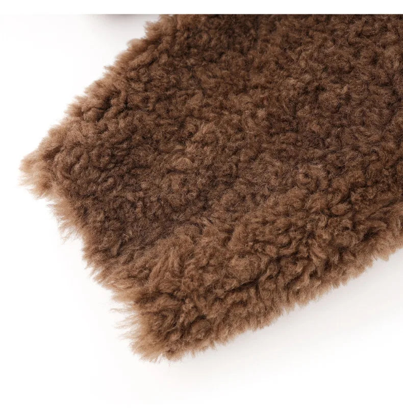 100% Wool Short Jackets for Women 2024 Autumn Winter V Neck Lamb Wool Coat Womens Clothing Fashion Outerwears Casaco Feminino