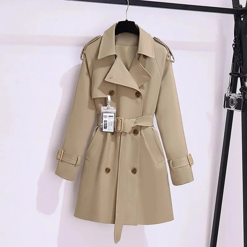 Women's Trench Coat Medium-length Windcheater Double-breasted Sashes Topcoat Streetwear Lady Outerwear Casual Tops Spring Autumn