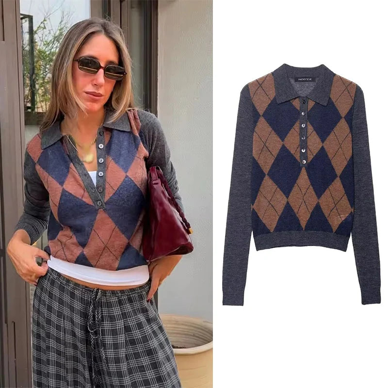 Women Sweater Pullover 2025 Autumn Winter New Fashion Long Sleeves Printing Women Sweater Pullover Elegant Hight Street Top