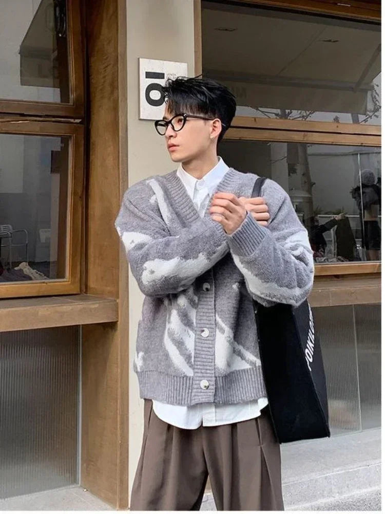 Man Clothes Graphic Jacket Cardigan Knitted Sweaters for Men Coat Maletry Y2k Streetwear Plus Size Tops 90s Vintage Loose Fit