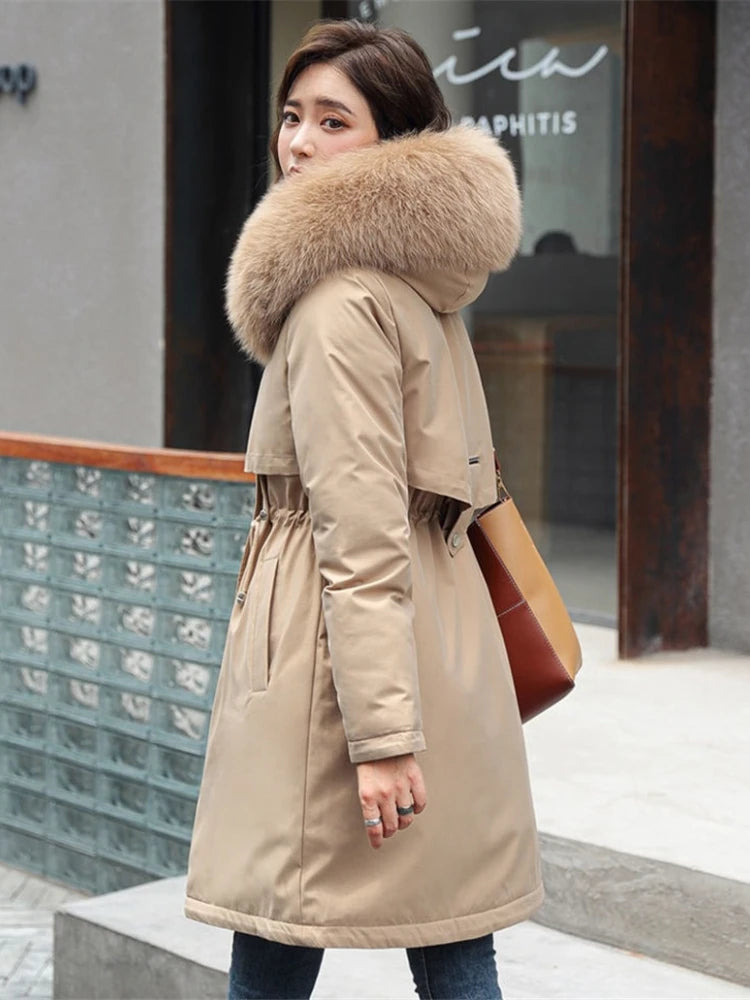 Winter Women Jacket Parkas Warm Casual Parka Clothes Long Soft Tops Hooded Parka Female Fur Lining Thick Pockets Fashion Coat
