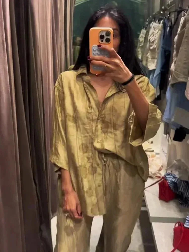 Women's Set 2024 New Fashion Spring Jacquard Loose Ladies Shirt Summer Women Pants Casual Chic Print Set for Women