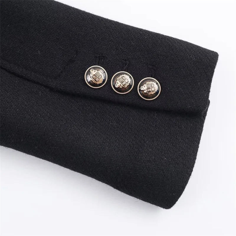 Women's Wool Coat Solid Color Lapel Short Double-Breasted Coat  Autumn and Winter Casual Simple Clothing