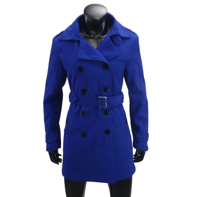 Women's Trench Coat Wool Blends Double Breasted Lining Jacket Belt Shoulder Badge Casual Coats Streetwear Women's Clothing
