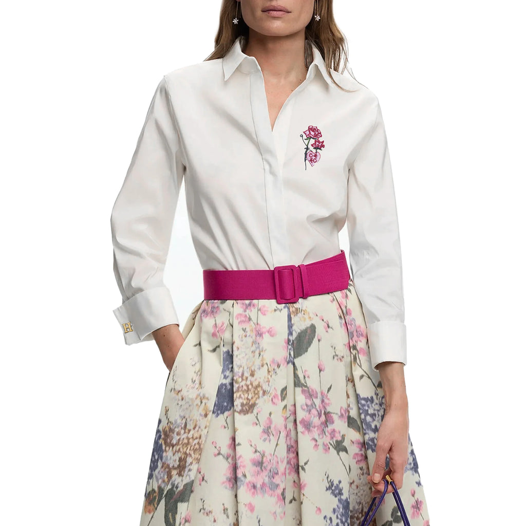 Women Shirts Casual Long Sleeve Blouse Embroidered Flowers Elegant Lapel Loose Shirt Spring Summer Solid Office Lady Tops