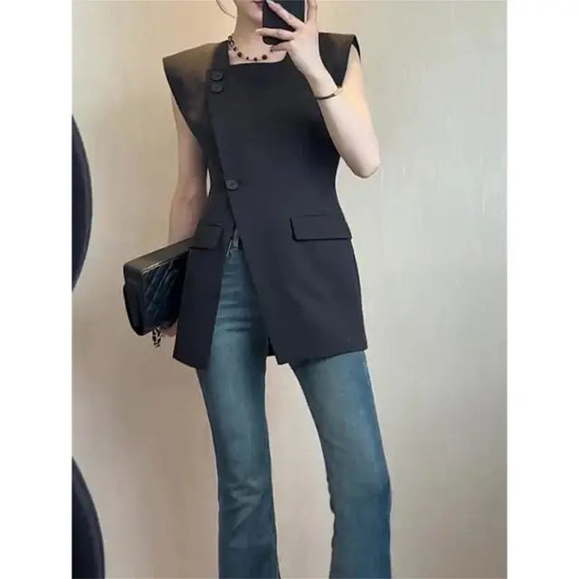 Women's Vest 2025 Spring Autumn Popular Fashion Sleeveless Female Waistcoat High-end Black Ladies Vests Outwear