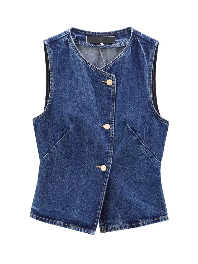 Women's Vest 2025 New Fashion Denim Vest Top Ladies Casual Cropped Sleeveless Jacket Coat Streetwear Waistcoat Outerwears