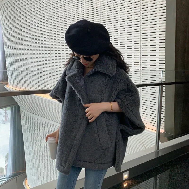 Reality Fur Coat Wool Cloak Fashion Sheep Wool Jacket Winter Real Fur Woolen Women Fashion Teddy Lady Streetwear Warm Overcoat
