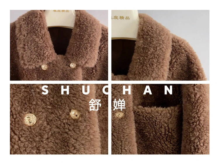 100% Wool Coat Women New Warm Sheep Shearing Long Solid Color Long Coat Lamb Wool casacos femininos inverno 2025