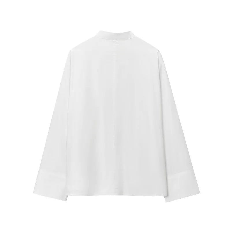 MUJER White Women's Shirt Embroidery Button up Shirts for Women Summer Casual Shirts Woman Long Sleeve Shirts and Blouses Woman