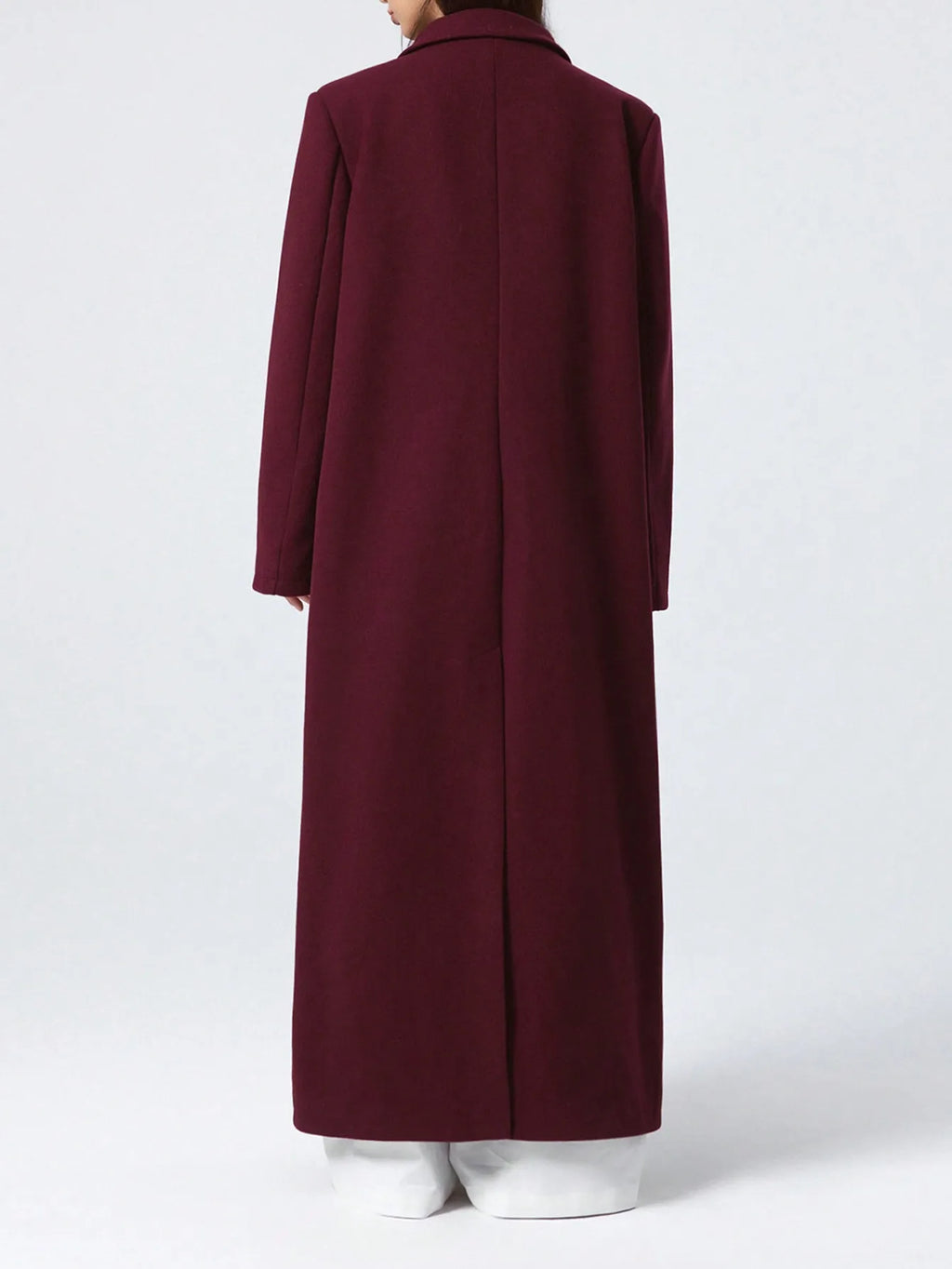 Wine-red Woolen Coat For Women, Long Autumn New Slim-fit Overcoat, Hepburn-style Knee-length Wool Coat