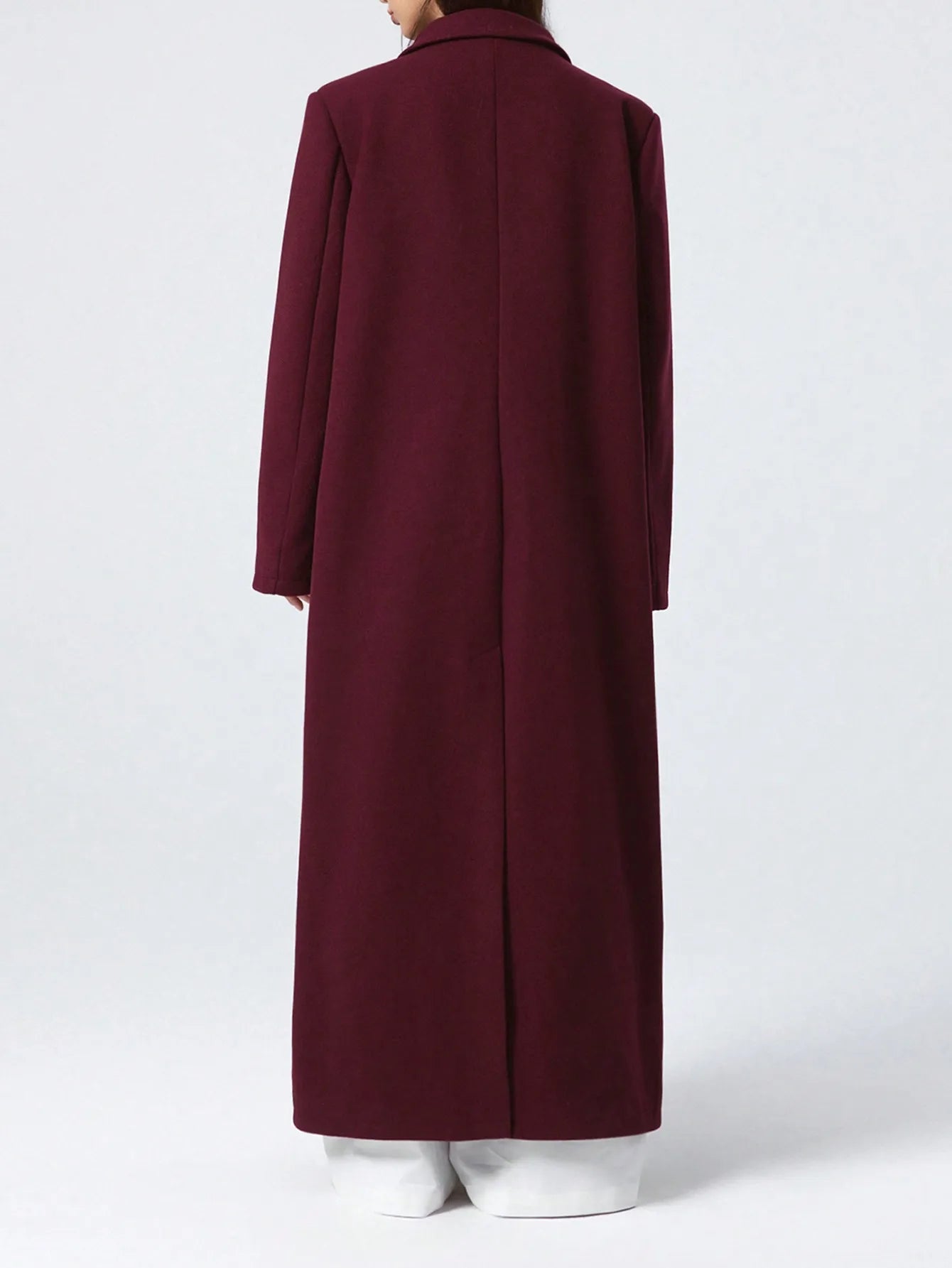 Wine-red Woolen Coat For Women, Long Autumn New Slim-fit Overcoat, Hepburn-style Knee-length Wool Coat